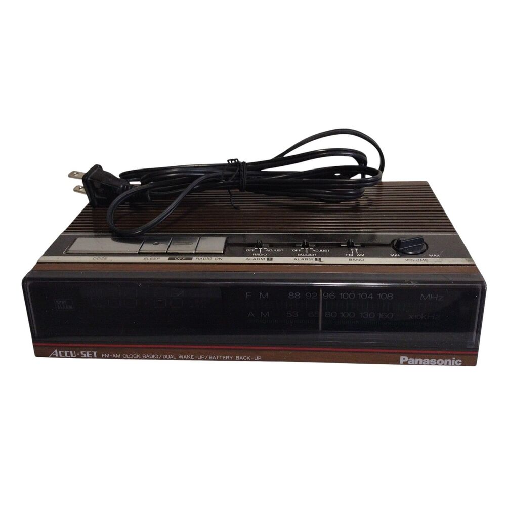Panasonic RC-6085 Accu-Set AM FM Dual Alarm Clock Radio Vintage Wood Grain Works